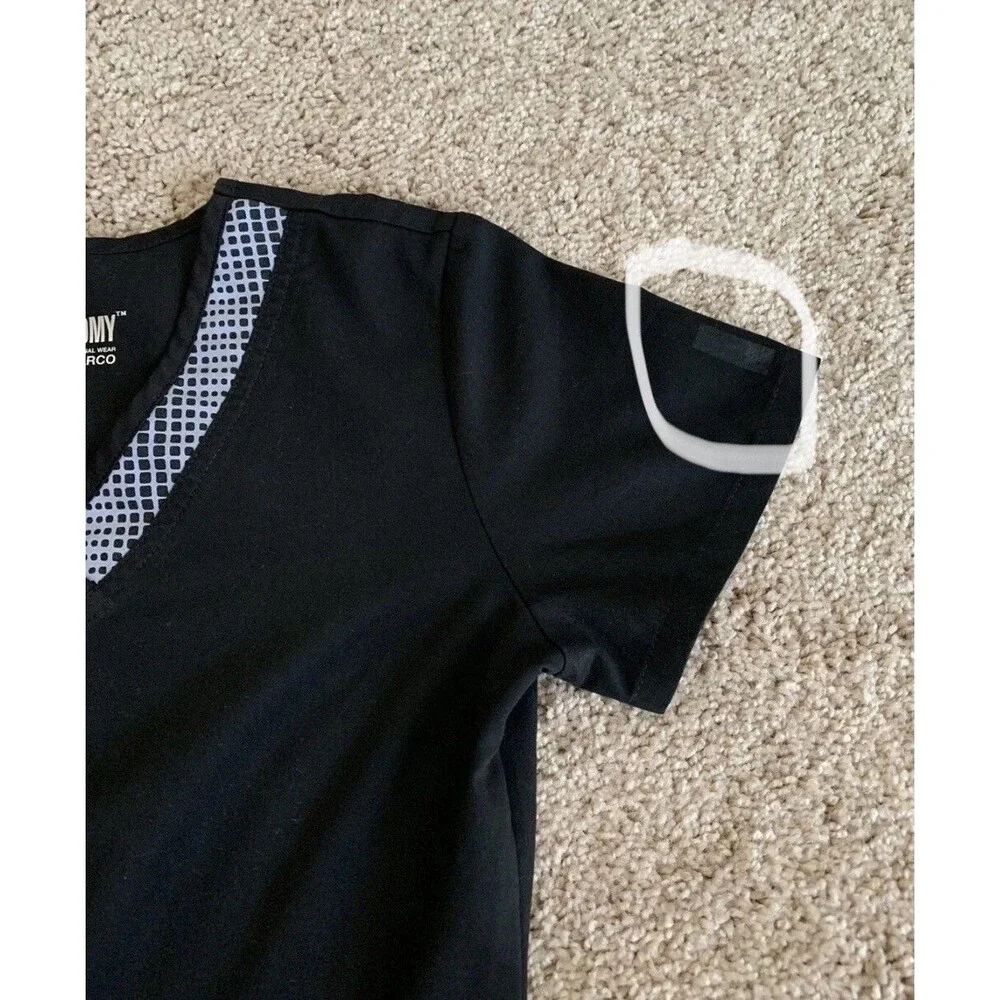 Grey’s Anatomy Active Grid Check Black White Scrub Top 41431 Women's Size XS - Picture 5 of 9